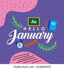 hello month january greeting card