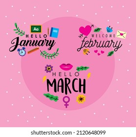 hello month set three letterings
