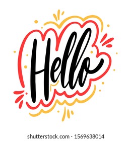 Hello motivation modern calligraphy word. Colorful vector art illustration. Isolated on white background.