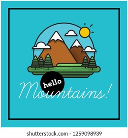 Hello Mountains Vector Flat Illustration