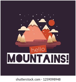 Hello Mountains Vector Flat Illustration