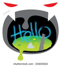 Hello in mouth monster vector