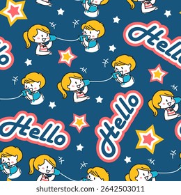 Hello My Friends Tin Phone Communication Pattern can be use for background, template, and apparel design