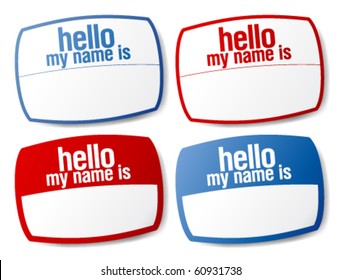 Hello my name is color signs with blank white copyspace for text message.