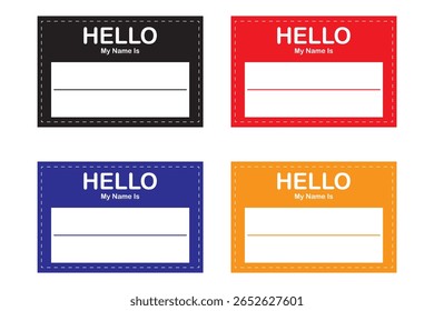 Hola, mi nombre es introducción etiqueta plana roja. Hola mi nombre es Vector de etiqueta adhesiva. Hola, mi nombre es tarjeta, etiqueta engomada, introducir insignia de bienvenida.