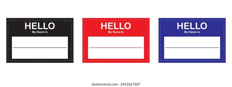 Hallo, mein Name ist einführendes rotes flaches Etikett. Hallo mein Name ist Aufkleber Tag Vektor. Hallo mein Name ist Karte, Label Aufkleber, Badge einführen willkommen.