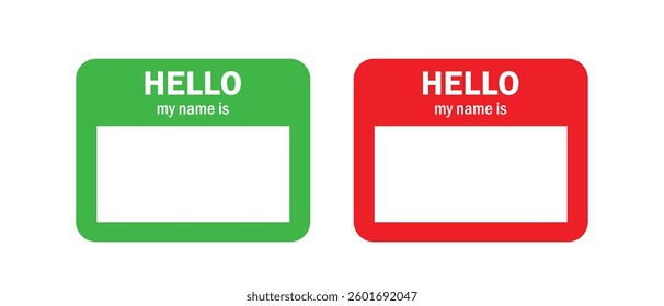 Hello, my name is. Name label sticker vector icon set illustration isolated on white background.