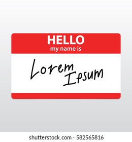 Hello, my name is. Red-white sticker. Isolated design element for web, print, advertising. Vector stock. Eps 10.