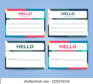 "Hello My Name Is..." Name Tag Set. Label sticker on white background. Vector stock illustration.