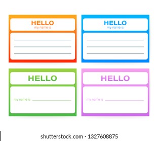 "Hello My Name Is..." Name Tag Set. Label sticker on white background. Vector stock illustration.