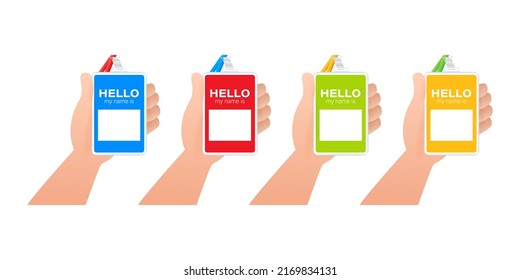 Hello My Name Is... Name Tag Set. Label sticker on white background. Vector illustration