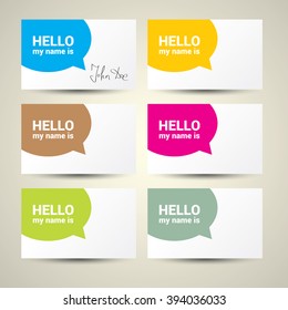 Hello My Name Is. Name Tag Set. Vector Business Card Set