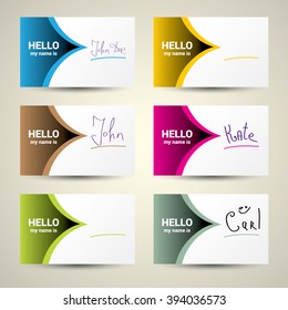 Hello My Name Is. Name Tag Set. Vector Business card set