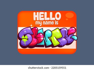 Hello my name is Santa. Color cartoon sticker badge christmas iilustration in graffiti flop style 