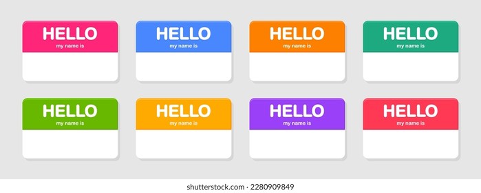 Hello my name is - name tag set. Blank labels for name. Vector illustration.