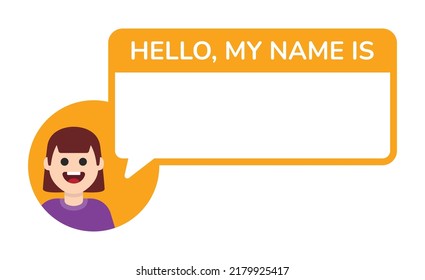 Hello, My Name Is Text With Empty Template Vector Illustration.