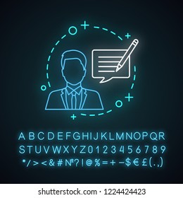 Hello neon light concept icon.  Chat. Typing message idea. Greeting. Glowing sign with alphabet, numbers and symbols. Vector isolated illustration