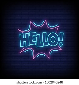 Hello neon signs style text vector