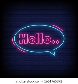 Hello. Neon Signs Style Text Vector