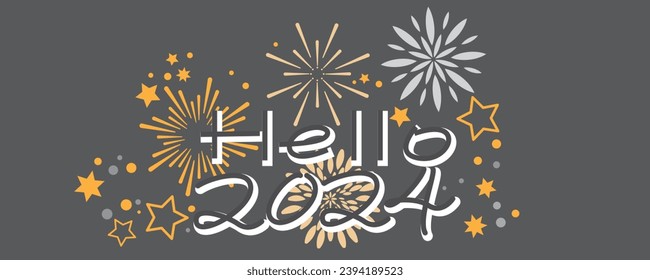 Hello new year 2024 decorative illustration. Happy new year background. Vector illustration.
