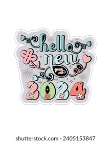 Hello New Year 2024, Happy New Year T-Shirt Vector Design