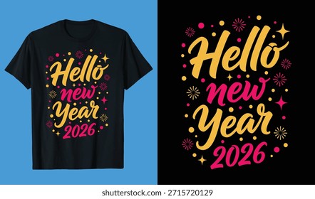 Hola Texto de año Nuevo 2026 con puntos festivos y esteladas celebración de saludo de año nuevo
