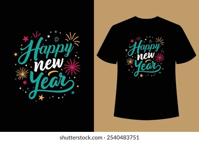 HOLA AÑO NUEVO - Feliz año nuevo diseño de la camiseta y cortar archivos, año Nuevo pegatinas citas diseños de camisetas, año nuevo letras de mano tipografía Ilustración vectorial con fuegos artificiales