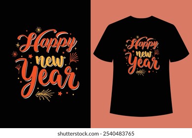 HOLA AÑO NUEVO - Feliz año nuevo diseño de la camiseta y cortar archivos, año Nuevo pegatinas citas diseños de camisetas, año nuevo letras de mano tipografía Ilustración vectorial con fuegos artificiales