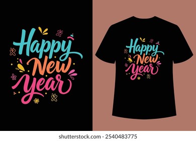 HOLA AÑO NUEVO - Feliz año nuevo diseño de la camiseta y cortar archivos, año Nuevo pegatinas citas diseños de camisetas, año nuevo letras de mano tipografía Ilustración vectorial con fuegos artificiales