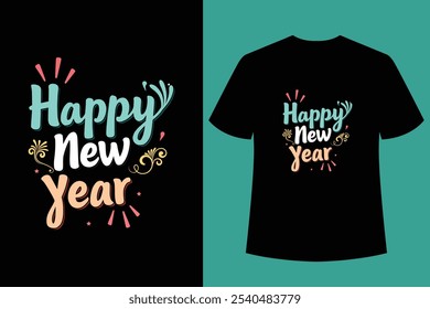 HOLA AÑO NUEVO - Feliz año nuevo diseño de la camiseta y cortar archivos, año Nuevo pegatinas citas diseños de camisetas, año nuevo letras de mano tipografía Ilustración vectorial con fuegos artificiales