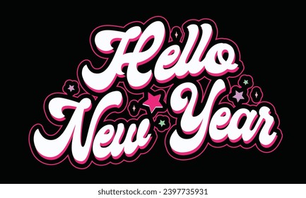 Hello New Year Retro T-Shirt Design