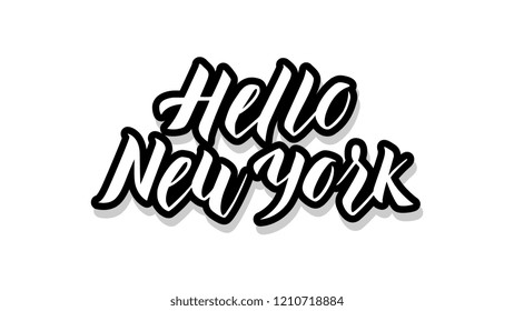 Hello New York calligraphy template text for your design illustration concept. Handwritten lettering title vector words on white isolated 