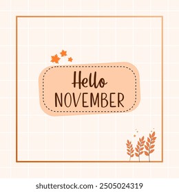 Hello November with autumn illustration background