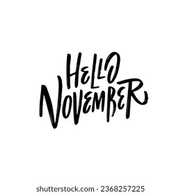 Hello November black color autumn season lettering text. Holiday sign logo. Vector postcard isolated on white background.