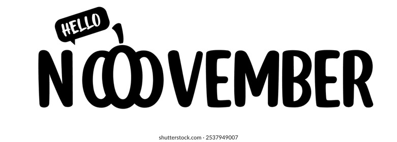 Hello November black text with pumpkin isolated on transparent background. Hello November text sticker png, label png, banner, poster design template