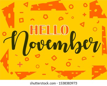 Hello November calligraphic text on doodle vector background vintage