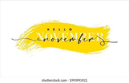 Hello November card. One line. Lettering poster with text. Vector EPS 10. Isolated on white background.