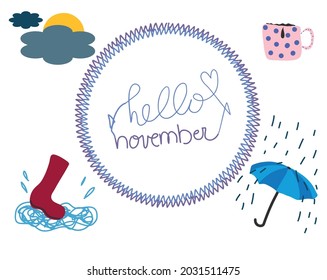 Hello november colorful vector simple text