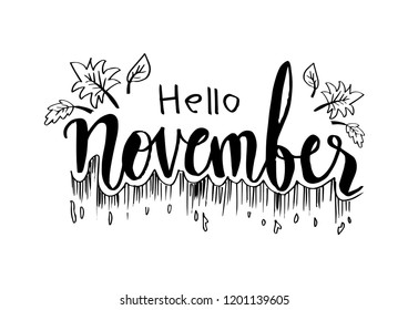 Hello November greeting card. Poster, postcard, greeting card.