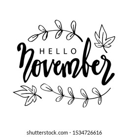 Hello November hand lettering. Poster, postcard, greeting card.