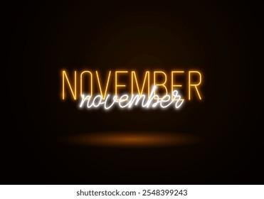 Hello November Handwritten Text Calligraphy Vector Illustration: Charming Design Perfect for Seasonal Greetings