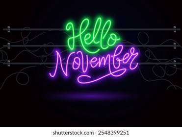 Hello November Handwritten Text Calligraphy Vector Illustration: Charming Design Perfect for Seasonal Greetings