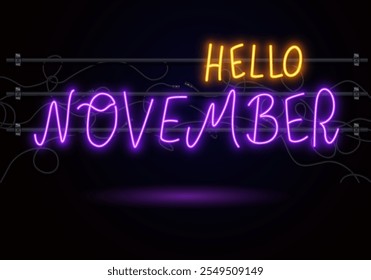 Hello November Handwritten Text Calligraphy Vector Illustration: Charming Design Perfect for Seasonal Greetings