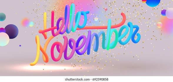 Hello November lettering | Autumn festive placard cover template