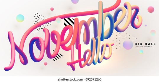 Hello November lettering | Autumn festive placard cover template