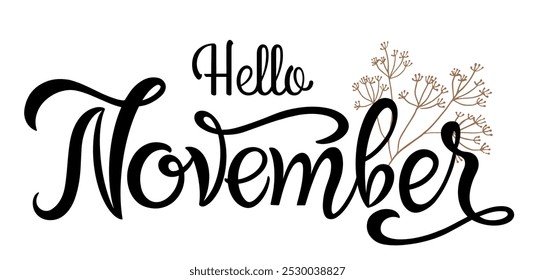 Hola noviembre, diseño de mensajes de letras para tarjetas, Anuncios, carteles.