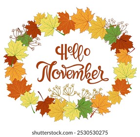 Hello november, lettering message design for cards, banners, posters.