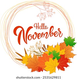 Hello november, lettering message design for cards, banners, posters.
