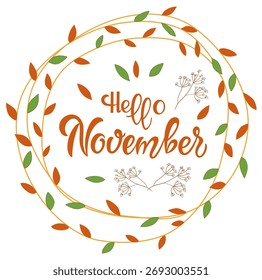 Hola noviembre, diseño de mensajes de letras para tarjetas, Anuncios, carteles.	