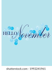 Hello November with Light blue background cursive hand writing